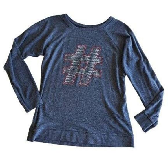 So Nikki Women's Long Sleeve Hashtag Print Gray T-shirt Size L NWT - Picture 1 of 10